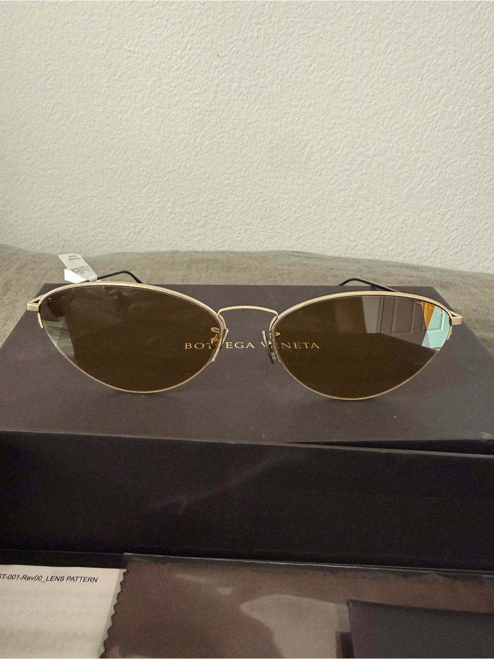 Bottega Veneta Gold Frame Brown Lens Cat-Eye Sunglasses